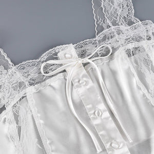 The Ivory Muse | Sleeveless Knitted Lace & Faux Silk 2 - Piece Set - Negative Apparel