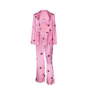 The Jetsetter Suite | 3 - Piece Printed Faux Silk Loungewear Set - Negative Apparel