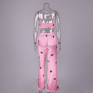 The Jetsetter Suite | 3 - Piece Printed Faux Silk Loungewear Set - Negative Apparel