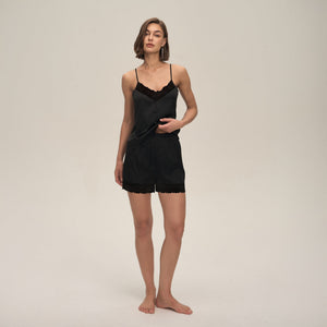The Lace Breeze | Solid Color Lace Strap Cami & Shorts Sleep Set - Negative Apparel