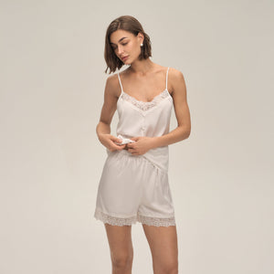 The Lace Breeze | Solid Color Lace Strap Cami & Shorts Sleep Set - Negative Apparel