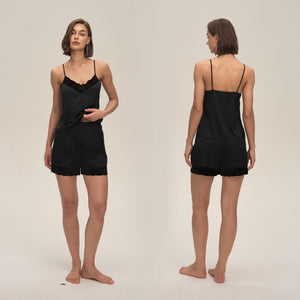 The Lace Breeze | Solid Color Lace Strap Cami & Shorts Sleep Set - Negative Apparel
