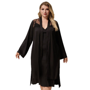 The Lace Seduction | Black Satin Lace Short Robe - Negative Apparel