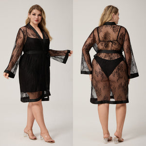The Lace Seduction | Women's Plus - Size Lace Short Robe - Negative Apparel