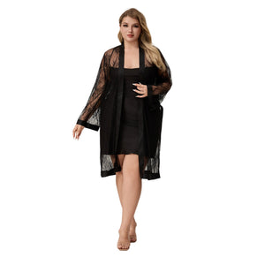 The Lace Seduction | Women's Plus - Size Lace Short Robe - Negative Apparel