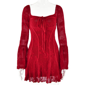 The Lace Spice | Women's Lace Flared Sleeve Backless Hip Mini Dress - Negative Apparel