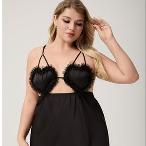 The Lace Temptation | Black Lace Satin Strap Mini Sleep Dress - Negative Apparel