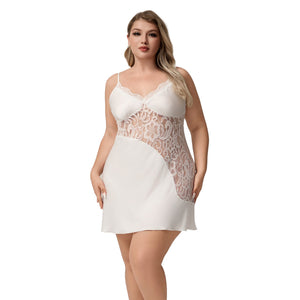 The Lace Whisper | White Lace Satin Strap Mini Sleep Dress - Negative Apparel