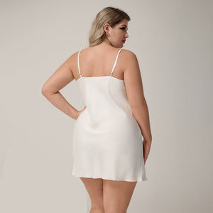 The Lace Whisper | White Lace Satin Strap Mini Sleep Dress - Negative Apparel