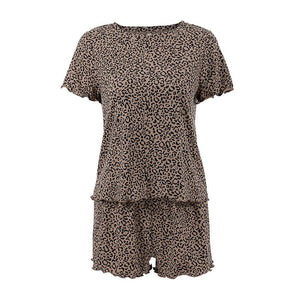 The Leopard Breeze | Leopard Print Short - Sleeve Top & Shorts Pajama Set - Negative Apparel