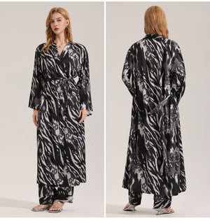The Leopard Luxe | Women's Leopard Print Satin Long Robe - Negative Apparel