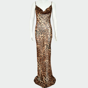 The Leopard Temptation | Women's Leopard Print Backless Suspender Maxi Dress - Negative Apparel