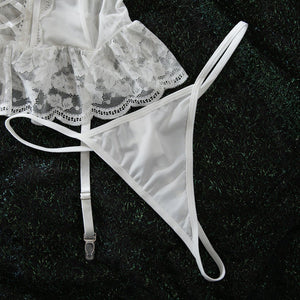 The Luna Lace | Bridal Mesh Corset & White Lace Intimates - Negative Apparel