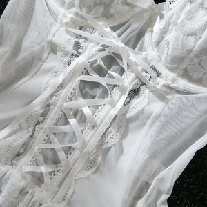 The Luna Lace | Bridal Mesh Corset & White Lace Intimates - Negative Apparel