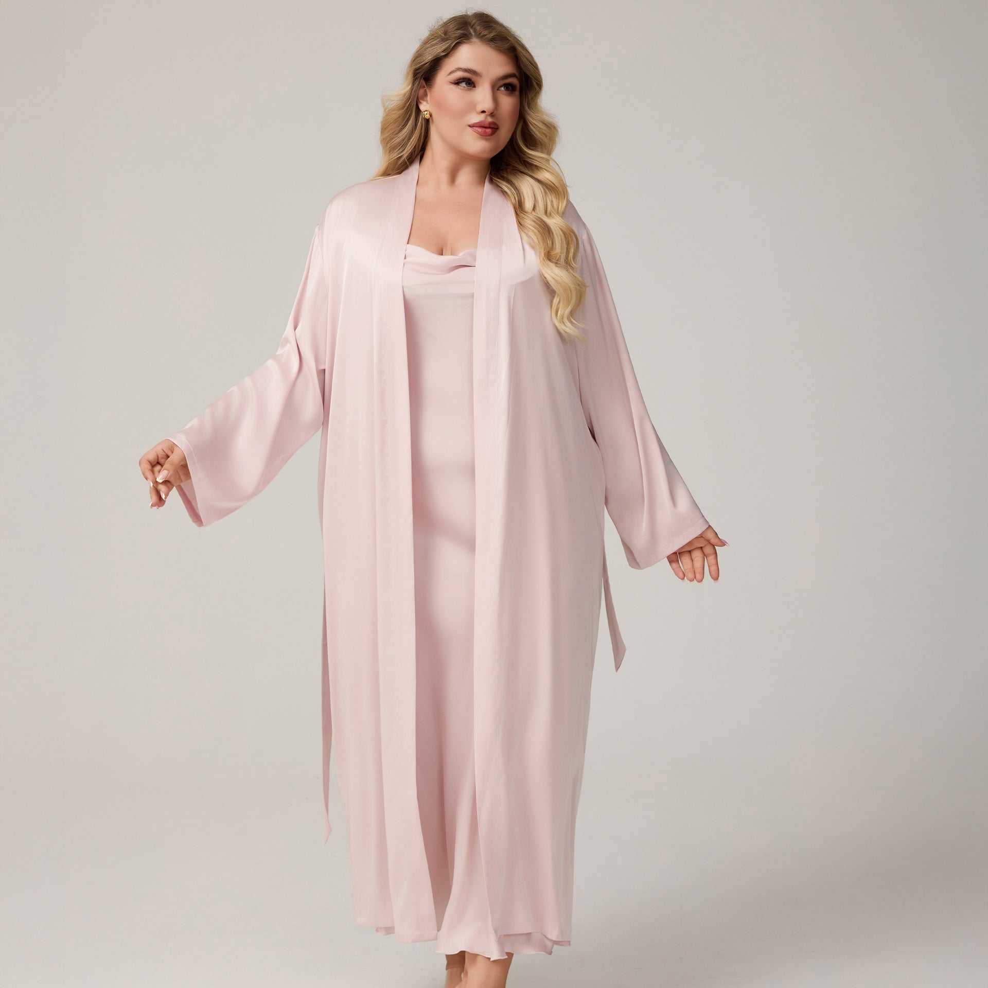 The Luxe Satin | Solid Color Off - Shoulder Long Robe & Slip Dress Set - Negative Apparel