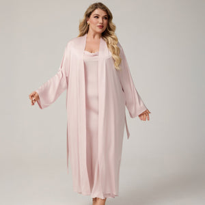 The Luxe Satin | Solid Color Off - Shoulder Long Robe & Slip Dress Set - Negative Apparel