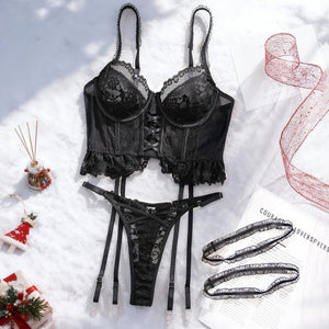 The Midnight Aura | High - Waist Sheer Lace & Mesh 2 - Piece Set - Negative Apparel