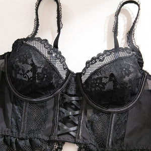 The Midnight Aura | High - Waist Sheer Lace & Mesh 2 - Piece Set - Negative Apparel