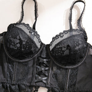 The Midnight Aura | High - Waist Sheer Lace & Mesh 2 - Piece Set - Negative Apparel