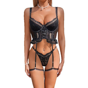 The Midnight Aura | High - Waist Sheer Lace & Mesh 2 - Piece Set - Negative Apparel