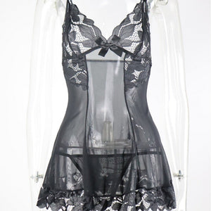 The Midnight Ember | Sheer Mesh Lace Nightgown - Negative Apparel