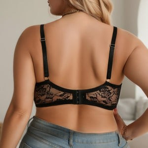 The Midnight Lace | Plus Size Black Lace Splicing Underwire Bra - Negative Apparel