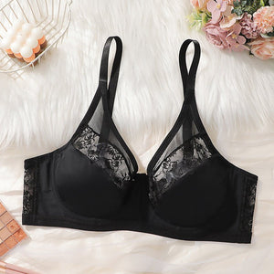 The Midnight Lace | Plus Size Black Lace Splicing Underwire Bra - Negative Apparel