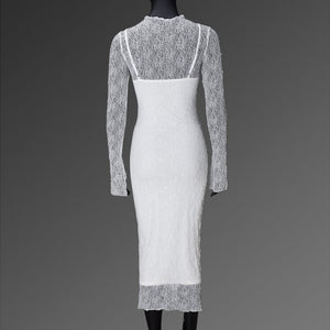 The Midnight Muse | Long - Sleeve Sheer Lace Bodycon Maxi - Negative Apparel