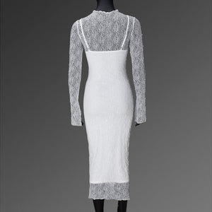 The Midnight Muse | Long - Sleeve Sheer Lace Bodycon Maxi - Negative Apparel