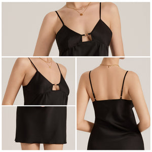 The Midnight Temptation | Women's Hollow - Out Backless Satin Chemise Nightdress - Negative Apparel