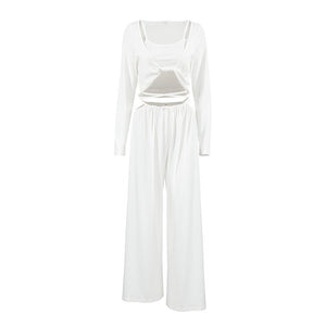 The Modal Comfort | Solid Color Long - Sleeve Three - Piece Pajama Set - Negative Apparel