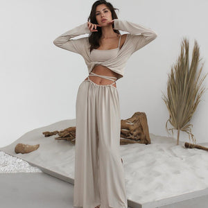 The Modal Comfort | Solid Color Long - Sleeve Three - Piece Pajama Set - Negative Apparel