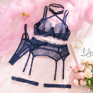 The Navy Siren | Halter Lace & Sculpting 3 - Piece Set - Negative Apparel