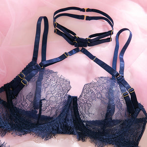 The Navy Siren | Halter Lace & Sculpting 3 - Piece Set - Negative Apparel