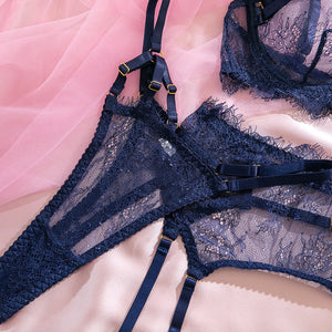 The Navy Siren | Halter Lace & Sculpting 3 - Piece Set - Negative Apparel