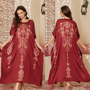 The new satin pajamas women's fashion mid - east wind loose gorgeous printed blouse robe DP3428 - Negative Apparel