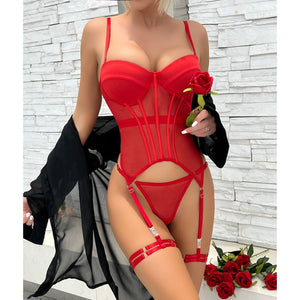 The Noir Allure | Underwire Mesh Garter Set - Negative Apparel
