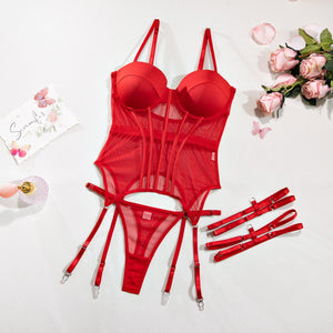 The Noir Allure | Underwire Mesh Garter Set - Negative Apparel