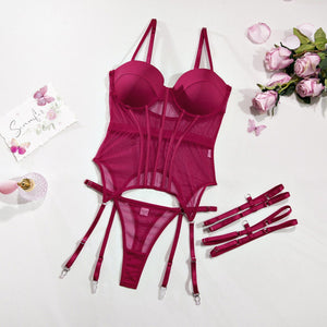The Noir Allure | Underwire Mesh Garter Set - Negative Apparel