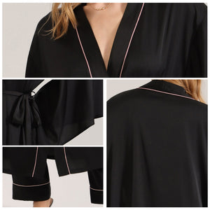 The Noir Elegance | Women's Loose - Sleeve Satin Long Cardigan Robe - Negative Apparel