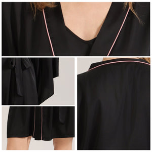 The Noir Elegance | Women's Satin Wide - Sleeve Short Robe - Negative Apparel