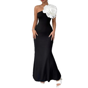 The One - Shoulder Bloom | Women's Off - Shoulder Floral Bodycon Maxi Dress - Negative Apparel