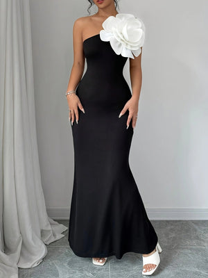 The One - Shoulder Bloom | Women's Off - Shoulder Floral Bodycon Maxi Dress - Negative Apparel