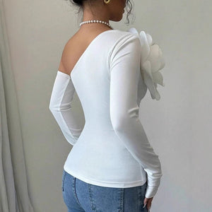 The One - Shoulder Drama | Women's Long - Sleeve Single - Shoulder Bodycon Jumpsuit - Negative Apparel