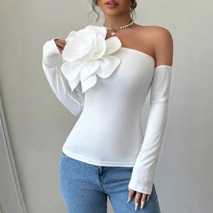 The One - Shoulder Drama | Women's Long - Sleeve Single - Shoulder Bodycon Jumpsuit - Negative Apparel