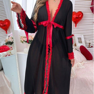 The Onyx Longline | Sheer Lace Trim Summer Robe & Housecoat - Negative Apparel