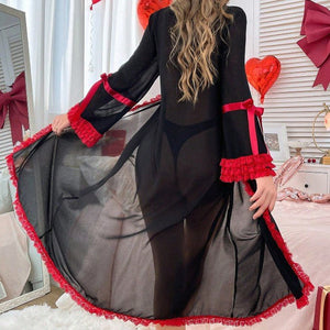 The Onyx Longline | Sheer Lace Trim Summer Robe & Housecoat - Negative Apparel