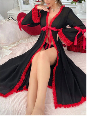 The Onyx Longline | Sheer Lace Trim Summer Robe & Housecoat - Negative Apparel