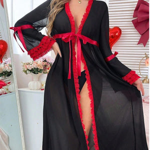 The Onyx Longline | Sheer Lace Trim Summer Robe & Housecoat - Negative Apparel