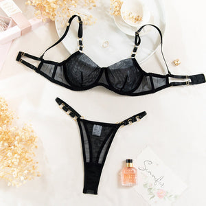 The Onyx Ring | Sheer Underwire Mesh Lingerie Set - Negative Apparel